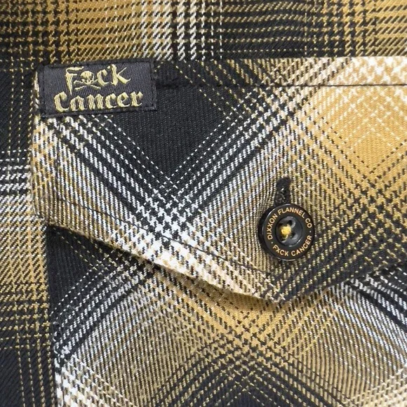 Dixxon Shirt Mens XL Gold Button Down Flannel Long Sleeve Plaid Fxck Cancer Rare - Picture 3 of 9